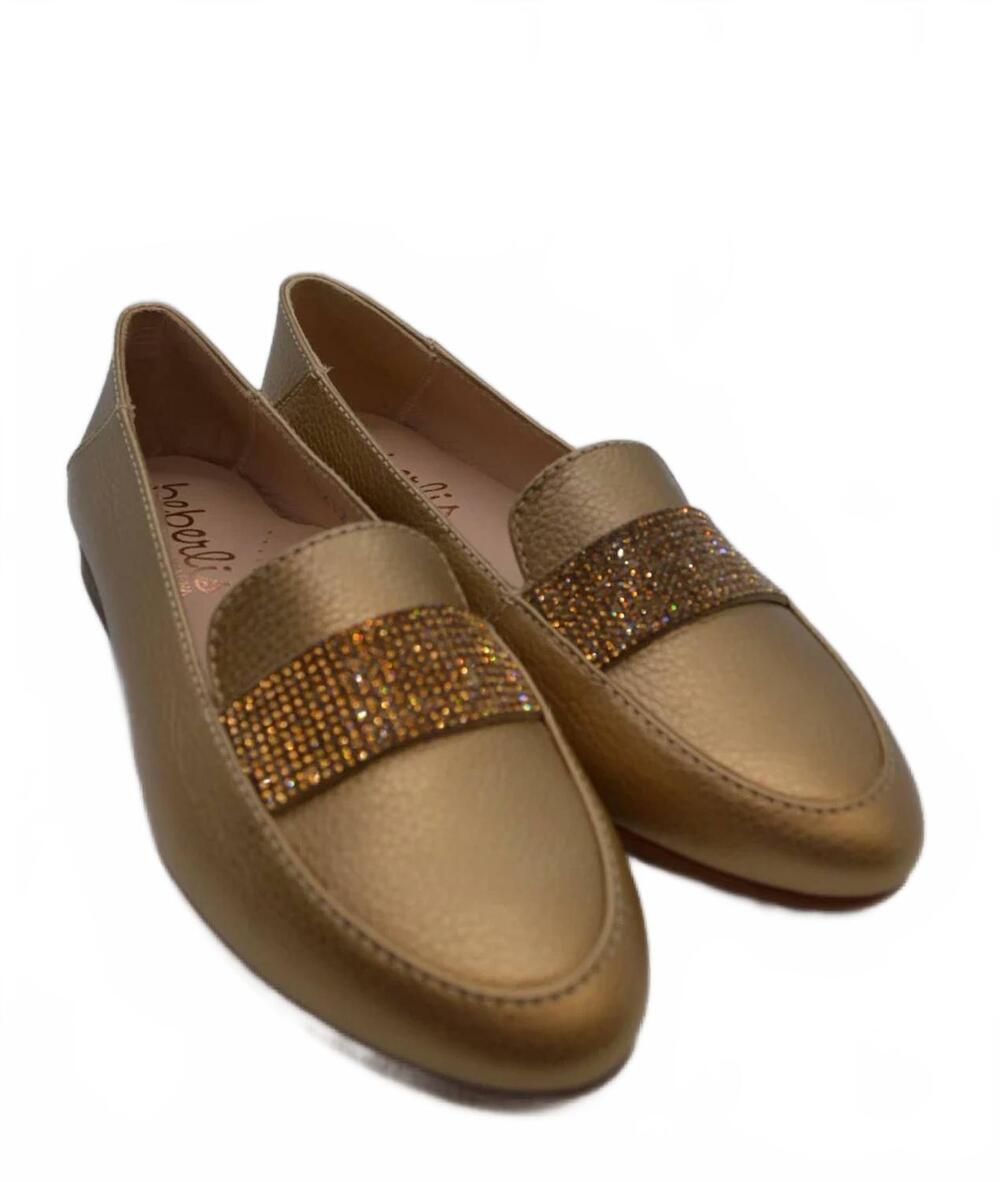 NEW BEBERLIS girl's crystal band slip on loafers in sand